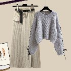 グレー/セーター+アプリコット／スカート