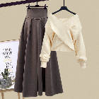 アイボリー／セーター＋コーヒー／スカート