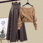 ブラウン／セーター＋コーヒー／スカート