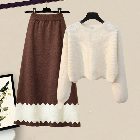 ホワイト/ニット.セーター+コーヒー/スカート