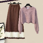 ピンク/ニット.セーター+コーヒー/スカート