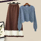 ブルー/ニット.セーター+コーヒー/スカート