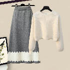 ホワイト/ニット.セーター+グレー/スカート