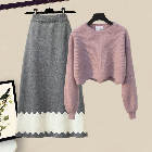 ピンク/ニット.セーター+グレー/スカート