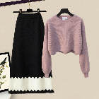 ピンク/ニット.セーター+ブラック/スカート