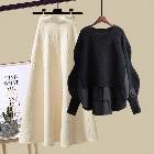 ブラック/ニット.セーター+ホワイト/スカート
