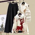 ホワイト/ベスト+アイプリー/セーター+ブラック/スカート
