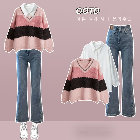 ピンク/セーター+シャツ
