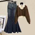 キャミソール/アプリコット+セーター/コーヒー+スカート