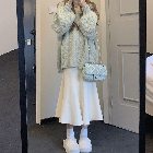 セーター/グリーン+スカート/ホワイト