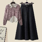ピンク/セーター+シャツ+ブラック/スカート