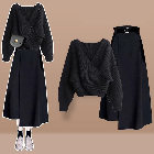 セーター/ブラック+スカート