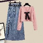 ピンク/セーター+ブルー/スカート