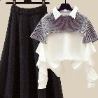 ブラック/スカート+グレー/ポンチョ+ホワイト/シャツ