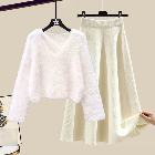 ホワイト/セーター+アプリコット/スカート