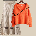 オレンジ/セーター+アプリコット/スカート