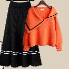 オレンジ/セーター+ブラック/スカート