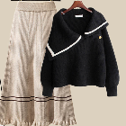 ブラック/セーター+アプリコット/スカート