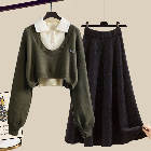 グリーン/ニット.セーター+アイボリー/カットソー+ブラック/スカート