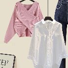 ホワイト/シャツ+ピンク/ニット.セーター