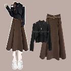 ブラック/キャミソール+セーター+コーヒー/スカート