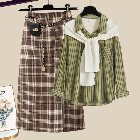 グリーン/シャツ+コーヒー（チェック柄）/スカート
