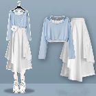 ホワイト/キャミソール+ブルー/Tシャツ+ホワイト/スカート