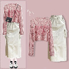 ピンク/キャミソール＋シャツ＋アプリコット/スカート