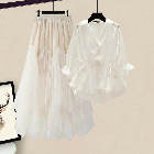 ホワイト/シャツ+アイボリー/スカート