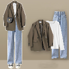 コーヒー/スーツジャケット+ホワイト/Tシャツ+ブルー/パンツ