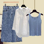 ブルー/キャミソール＋ホワイト/シャツ＋ブルー/スカート