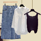 ブラック/キャミソール＋ホワイト/シャツ＋ブルー/スカート