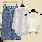 ホワイト/キャミソール＋ホワイト/シャツ＋ブルー/スカート