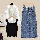 ホワイト/シャツ＋ブラック/タンクトップ＋ブルー/スカート