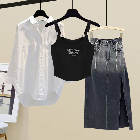 ブラック/キャミソール+ホワイト/シャツ+グレー/スカート