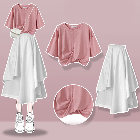 ピンク/Tシャツ＋ホワイト/スカート