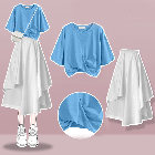 ブルー/Tシャツ＋ホワイト/スカート